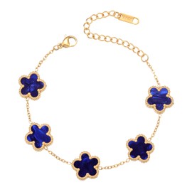 FUNIO Clover Leaf Bracelet for Women - 18 Carat Gold Bracelet Bangle Lucky Bracelet Jewellery Gift for Women, Stainless Steel, No Gemstone