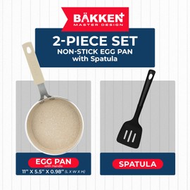 Bakken- Swiss 2-Piece Mini Pan Set – 5.5’’ Non-Stick Egg Pan with Spatula, Cool-Touch Handles, Heat-Resistant Up To 400° F, Food-Grade Safe, For Gas, Electric and Ceramic Cooktops, White Marble