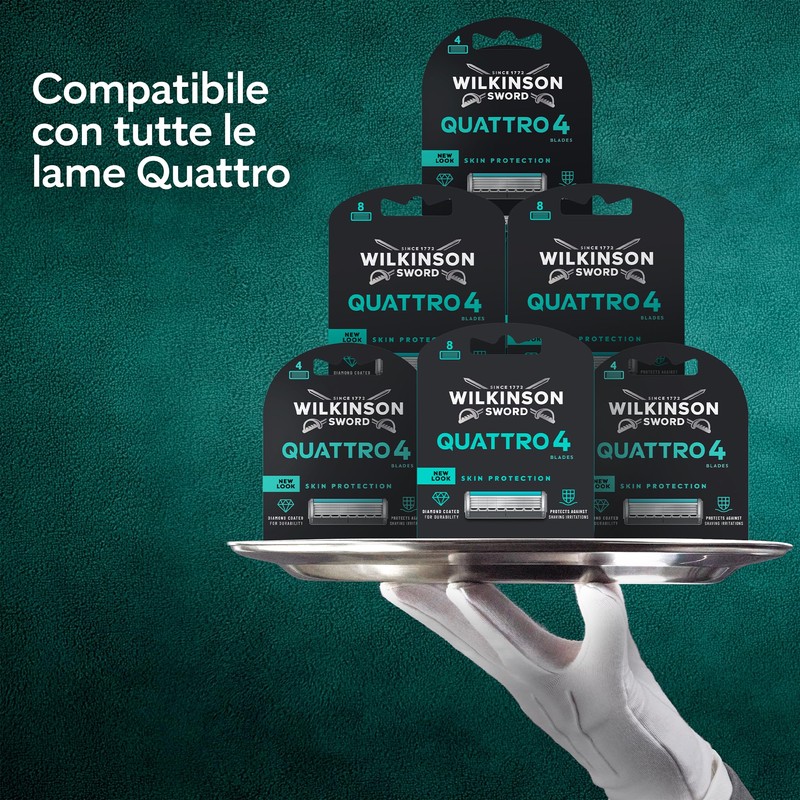 Wilkinson Sword Quattro, rasoio da uomo, formato convenienza, 4 lame