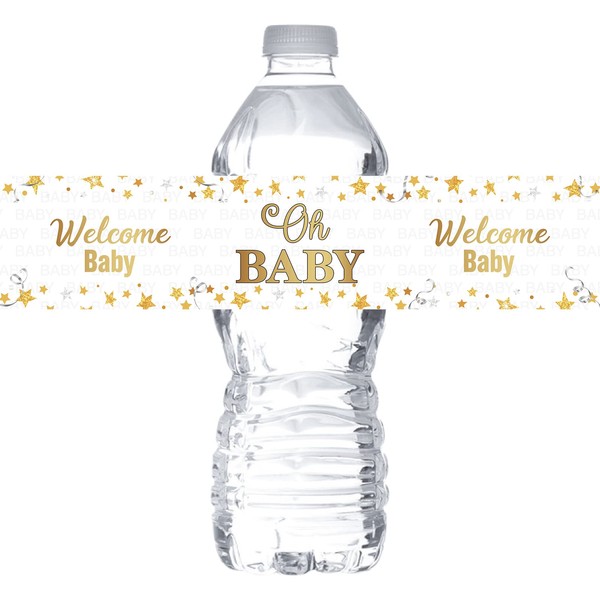 MonMon & Craft Oh Baby Water Bottle Stickers/Gender Reveal Bottle Wrappers/Baby Shower/Welcome Baby/Baby 1st Birthday Party Water Labels Supplies Waterproof (Set of 32)