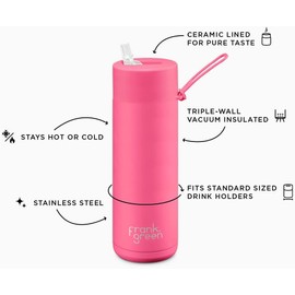 frank green Reusable Water Bottle with Straw lid, Ceramic Insulated Water Bottles with Triple Wall Vacuum, Stainless Steel Drinks Bottle for Work/Gym, Leak-Resistant - Sky Blue 20oz/595ml