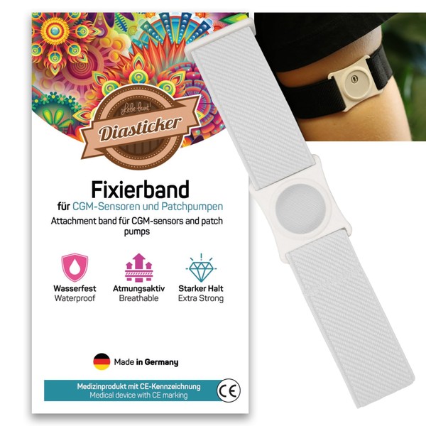 Diasticker® Freestyle Libre 3 – Fixation Strap | Flexible – Waterproof – Strong Hold | Sensor Protection, Fixation for Freestyle Libre Sensor | Holder: White (Small: 18-25 cm, White)