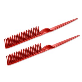 SIMPOR 3 Row Hair Comb for Natural Detangling, Hair Styling Brush, Nylon Bristle Unbraider Teasing Rat Tail Comb for Women Men Red
