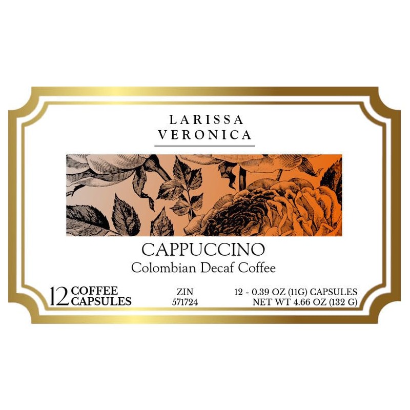 Cappuccino Colombian Decaf Coffee (Single Serve K-Cup Pods) (Gourmet, Naturally