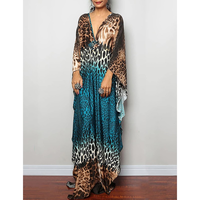 Bsubseach Women's Ethnic Print Kaftan Beach Dress Plus Size Beach
