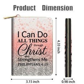stmedazm Credit Card Holder Wallets for Women, RFID Blocking Small Leather Card Case Wallet with Zipper Accordion Wallets, Bible Verse Philippians 4:13