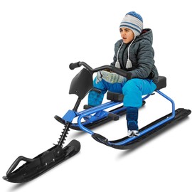 Snow Sled for Kids with Steering Wheel and Brakes, Heavy Duty Sleds for Snow, Downhill Steerable Ski Sled Snowboard Winter Sport Racer Sled Board for Teens(Classic)