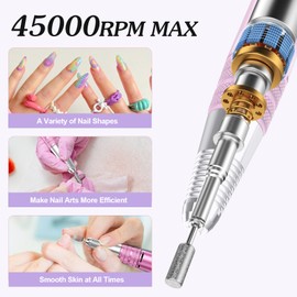 Beloving Portable Nail Drill Professional, 45000RPM Rechargeable Nail Drill Electric File Machine for Acrylic Gel Polish Remover