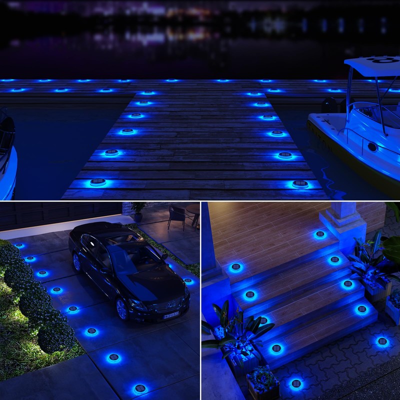YiLaie Blue Solar Dock Lights Outdoor Waterproof, Driveway Warning Post