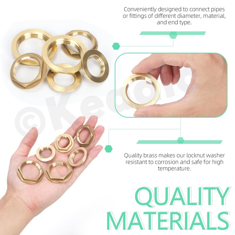 Keadic 6Pcs G1 G1/2 G3/4 Brass Lock Nut with Flange