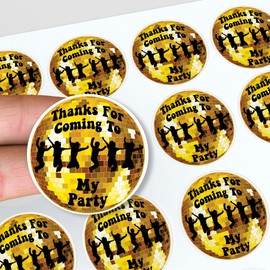 Disco Thank You Birthday Party Stickers for Party Bags & Sweet Cones (48 Stickers)