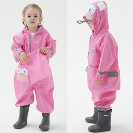 Traje de lluvia para niños y niñas, de una pieza con capucha y cremallera lindo mono de dibujos animados, chaqueta impermeable de 8 a 10 años, talla XXL