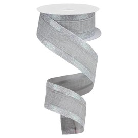 3-in-1 Royal Burlap Glitter Wired Ribbon - Grey Silver Iridescent 1.5 Inches X 10 Yards