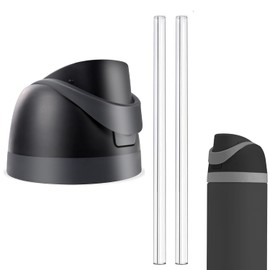 Replacement Lid for Owala Freesip, Compatible with Owala Cup 16oz 24oz 32oz 40oz, One Button Water Bottle Top Lid Replacement Accessory and Straws, Leakproof, BPA-Free (Black)
