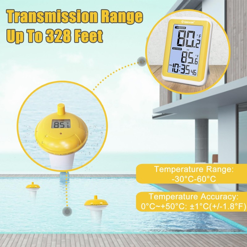 Geevon Pool Thermometer Floating Easy Read with Large Display, Upgraded
