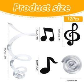 12Pcs Black Musical Notes Hanging Swirl Music Theme Foil Ceiling Hanging Decorations Streamers Cutout Spiral Party Supplies for Birthday Wedding Baby Shower