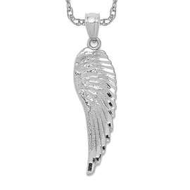 IceCarats 14K Solid White Gold Guardian Angel Single Wing Necklace Protect Us Cherub Pendant Religious Charm 33mm Only