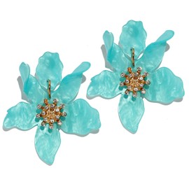 ANDPAI Unique Bohemian Oversized Acrylic Resin Flower Dangle Drop Earrings Retro Large Hawaii Flower Lei Earrings for Women Statement Jewelry Gifts (Blue)