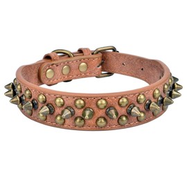 AOLOVE Mushrooms - Collares ajustables de piel sintética con tachuelas para gatos y cachorros (cuello de 20,8 a 26,9 cm), color marrón