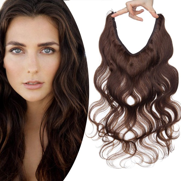 SEGO Real Hair Extensions with Wire, Wavy, 1 Weft Hair Extensions, Secret Wire, Natural #4 Medium Brown-1, 18 Inches (45 cm) – 65 g