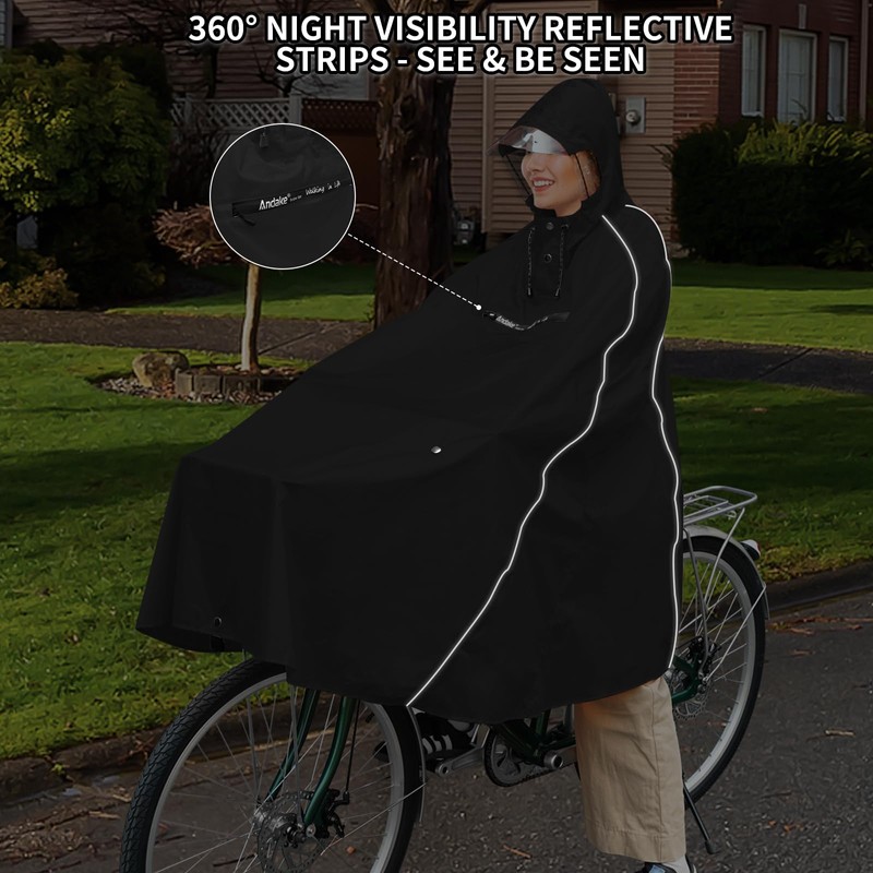 Andake Cycling Rain Poncho for Adults,Waterproof Bike Raincoat with Hood,
