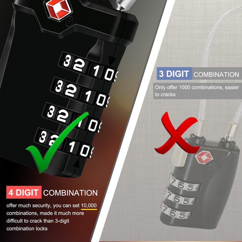 Diyife TSA Luggage Locks with 14 cm Flexible Cable, 4-Digit