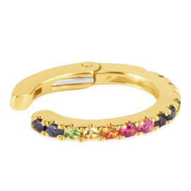 14K Gold Precious Gems Multicolor Rainbow One-Row Hinged Ear Cuff Fashion Earring - Made of Real 14K Yellow Gold and Genuine Precious Gemstones - Prong Setting