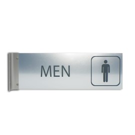 ALPHA DOG SIGNS Men's Restroom Hallway Bathroom Sign, 4"x12" Double-Sided Business Wayfinding Nameplate, Indoor Outdoor, Easy Install, Durable, Made in USA (Brushed Stainless)
