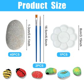 Set of 40 Flat Stones for Painting, 2 Brushes for Painting, 1 Pigment Palette, Painted Pebbles, Flat Decorative Stones, Smooth Pebbles for Painting, 1-3 cm, Stones for Painting, Stones Painting Set