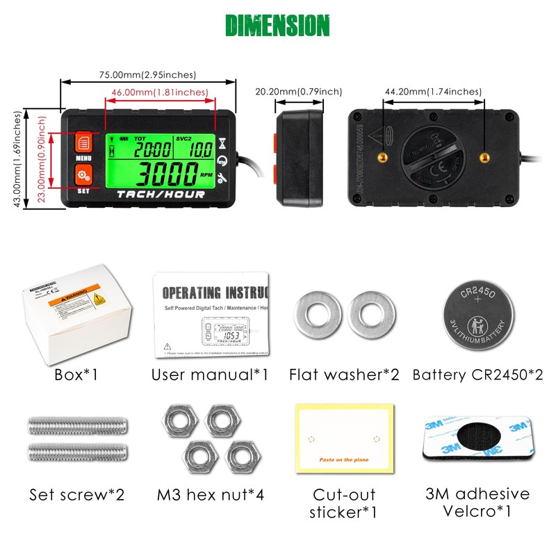 Yooreal Digital Hours Meter Tachometer,with Clips Backlight,Waterproof for Lawn Mower