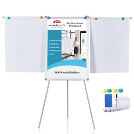 MAKELLO Flip Chart Easel, Magnetic Dry Erase Board with Stand for Office Classroom Home School, Extended Display Arms and Adjustable Height, 36x24 in