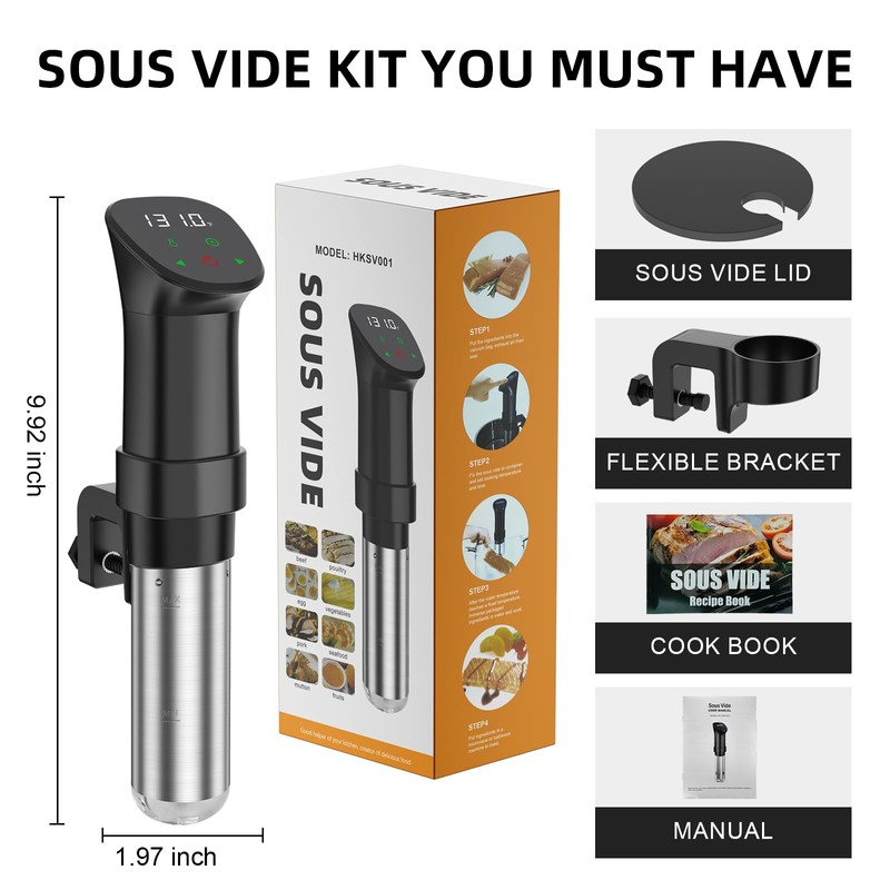 Sous Vide Machine-Suvee Cooker-Rocyis Sous Vide Kit with Lid, Recipes-1000W