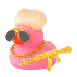 wonuu Car Accessory Ornament, Silicone Rubber Duck with Sunglasses and Necklace, Car Dashboard Decorations, Pink, YAR193