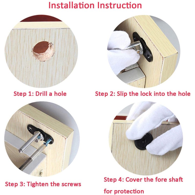 HOWDIA 4 Pcs - Zinc Alloy Drawer Lock Desk Wardrobe