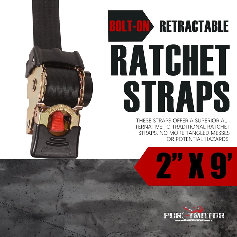 Porotmotor 4 Pack Bolt-On Retractable Ratchet Straps (2" x9'), 3000LBS