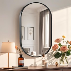 CLBA 17x30 inch Oval Bathroom Mirror, Black Oval Mirror, Vanity Wall Mirror with Brushed Metal Frame, Oval Mirrors for Bathroom, Entryway, Over Sink, Living Room