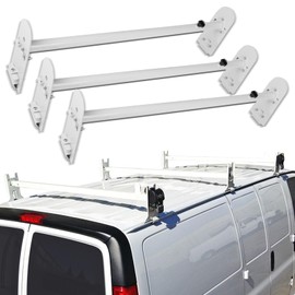 Scitoo Heavy-Duty 3 Bars Van Racks Steel Utility Ladder Truck Pickup Rack Kayak Contractor Lumber Utility for Chevy Express 2500 for Dodge for Ford E-250/350 for GMC Savana Van with Rain Gutters