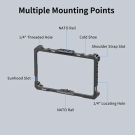 Nitze JT-OE02B Cage for OSEE G7 Pro 7 Inch Monitor, Monitor Cage with PU Leather Sun Canopy, Integrated Double NATO Rails and Cold Protection Shoes