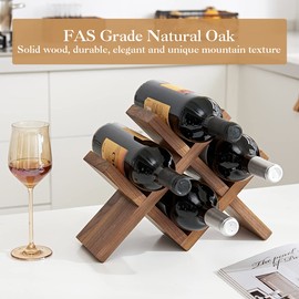 OAKERLAND Walnut Wood Wine Storage Rack Countertop, 4 Bottle Wine Rack Free Standing Wine Storage, Wine Shelf Organizer, Perfect for Home Décor and Wine Gifts, No Need Assembly (Walnut)
