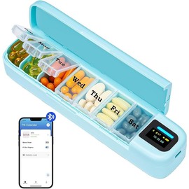 Smart Pill Organizer with Alarm, Bluetooth Daily Once a Day Pill Box 7 Day with APP, Weekly Travel Pill Case, Portable Pill Reminder for Medicines, Supplements and Vitamins (White) - Color: Green