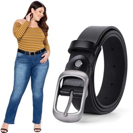 JASGOOD Women Black Leather Belt Plus Size Polished Buckle for Jeans Pants,C-Black(Silver Buckle),Suit for Waist Size 46-50 Inches