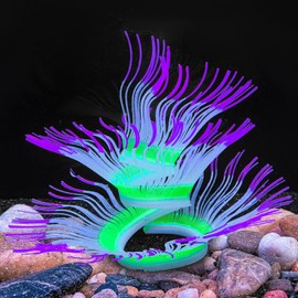 Bluecoco Soft Silica Gel Moves Naturally with Water Flow, Aquarium Decorations Glow in The Dark, Glowing Coral Ornaments for Fish Tank Decorations (Purple, Anemone)