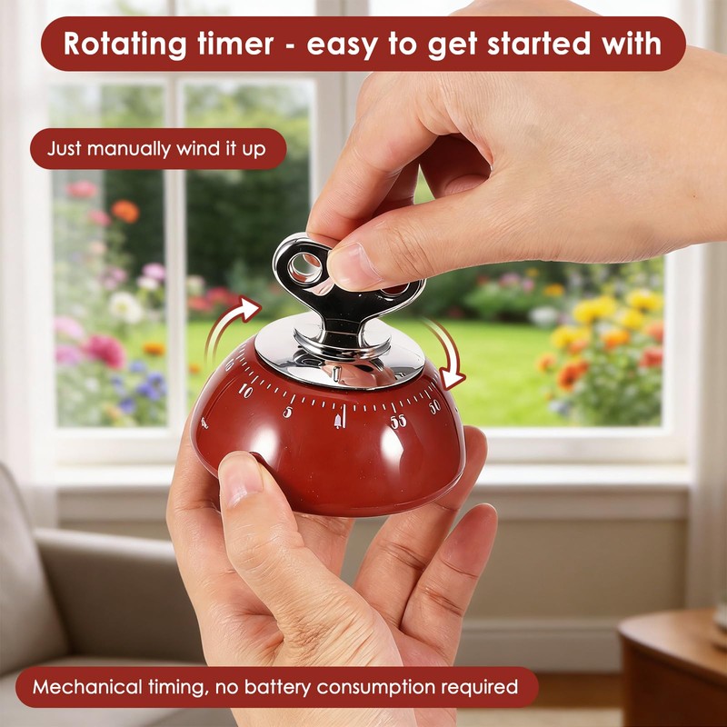 Magnetic Mechanical Timer, Mechanical Egg Timer, 60 Minute Mechanical Kitchen