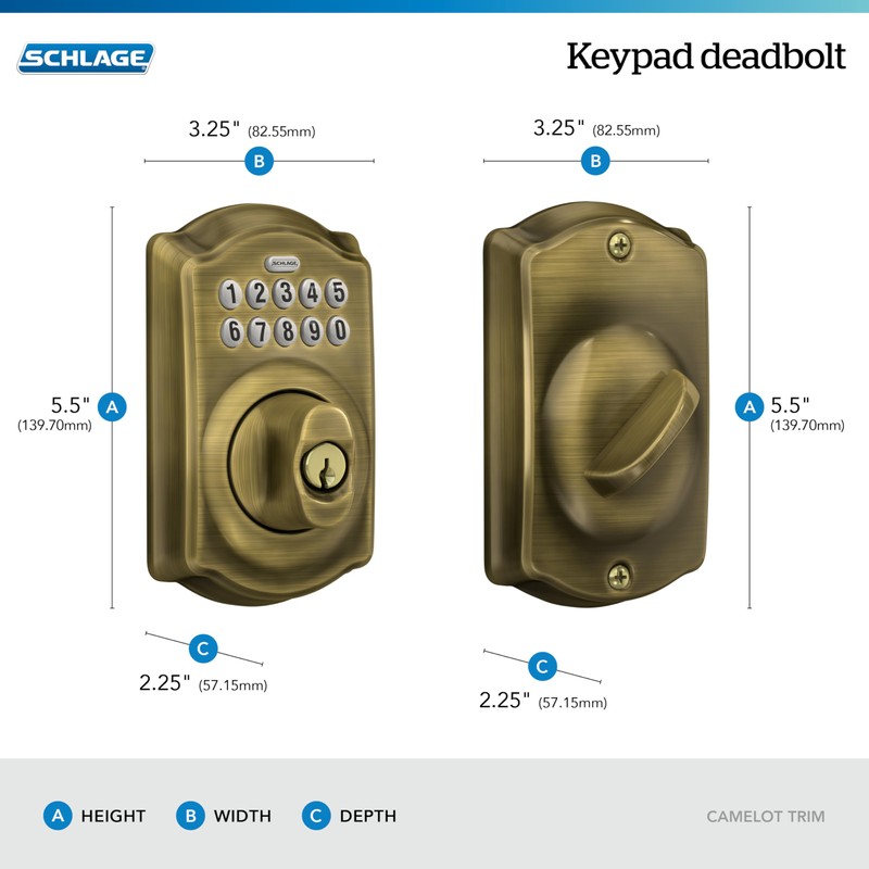 Schlage Camelot Electronic Keypad Deadbolt Lock, Keyless Front Door Entry,
