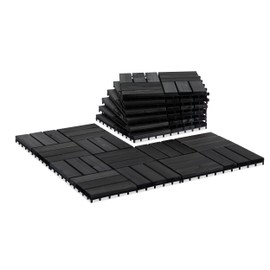 VICTORY RELAX Acacia Wood Patio Deck Tiles-9 Pcs 12 Slats Interlocking Decking Tiles for Patio Decor, Waterproof Indoor & Outdoor Use, Balcony Garden Decking Tile (11.81x11.81x0.94 inches) Black