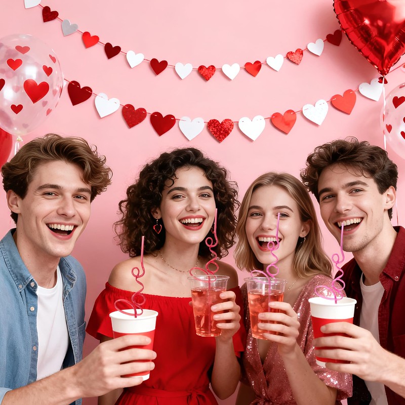 12PCS Love Word-Shaped Plastic Drinking Straws for Bachelorette Decor
