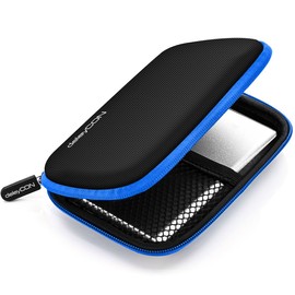 deleyCON Hard Drive Case HDD Case for 2.5 Inch Hard Drives and SSD Robust and Shockproof 2 Inner Compartments Mesh Pockets Black/Blue