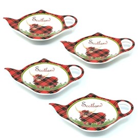 Royal Tara Ceramic Set Tea Bag Holders Kitchenware Present Teapot Shaped Resting Caddy Scottish Symbol Housewarming Gift 4" Diameter Scotland (4)