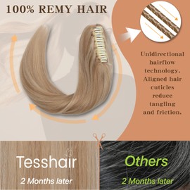 TESSHAIR Claw Clip In Ponytail Extension, 100% Human Hair Ponytail Extension, No Tangle & Smooth, 115g, 18 Inch #Blonde & Bleach Blonde