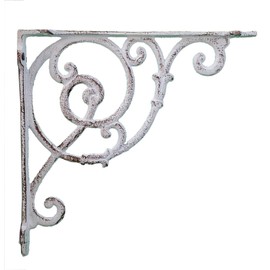 Import Wholesales Wall Shelf Bracket Ornate Vine Distressed White Cast Iron Brace 10" Deep